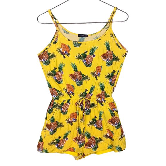 ETHOS Pants - eTHOS Clothier Romper Size Small Yellow Tropical Print Sleeveless Pull On